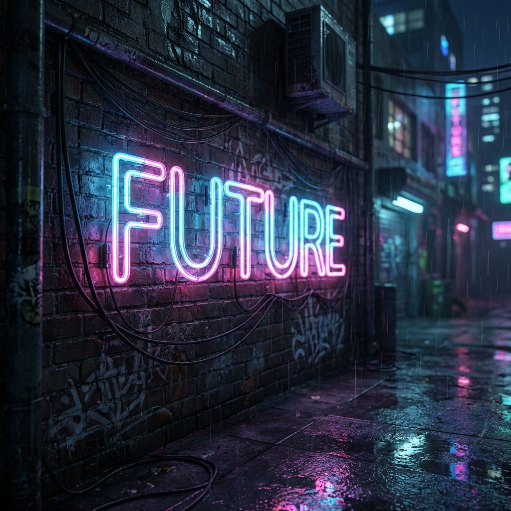 AI neon text generation with correct spelling example